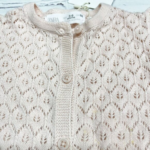 NEW Zara Cotton Pointelle Knit Romper Size 3-6 mos *TINY FLAW* Pastel Pink Beige - Picture 5 of 7